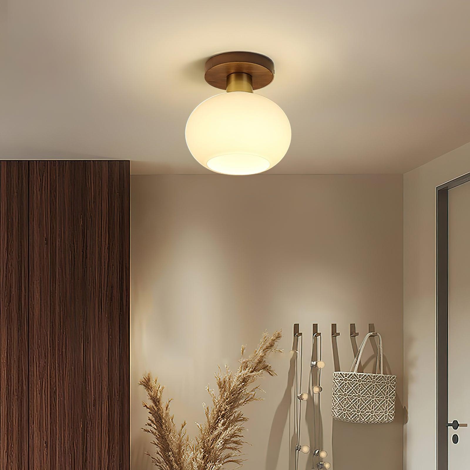 Vintage Wabi-Sabi Walnut Copper Glass Ceiling Lamp For Living Room M309