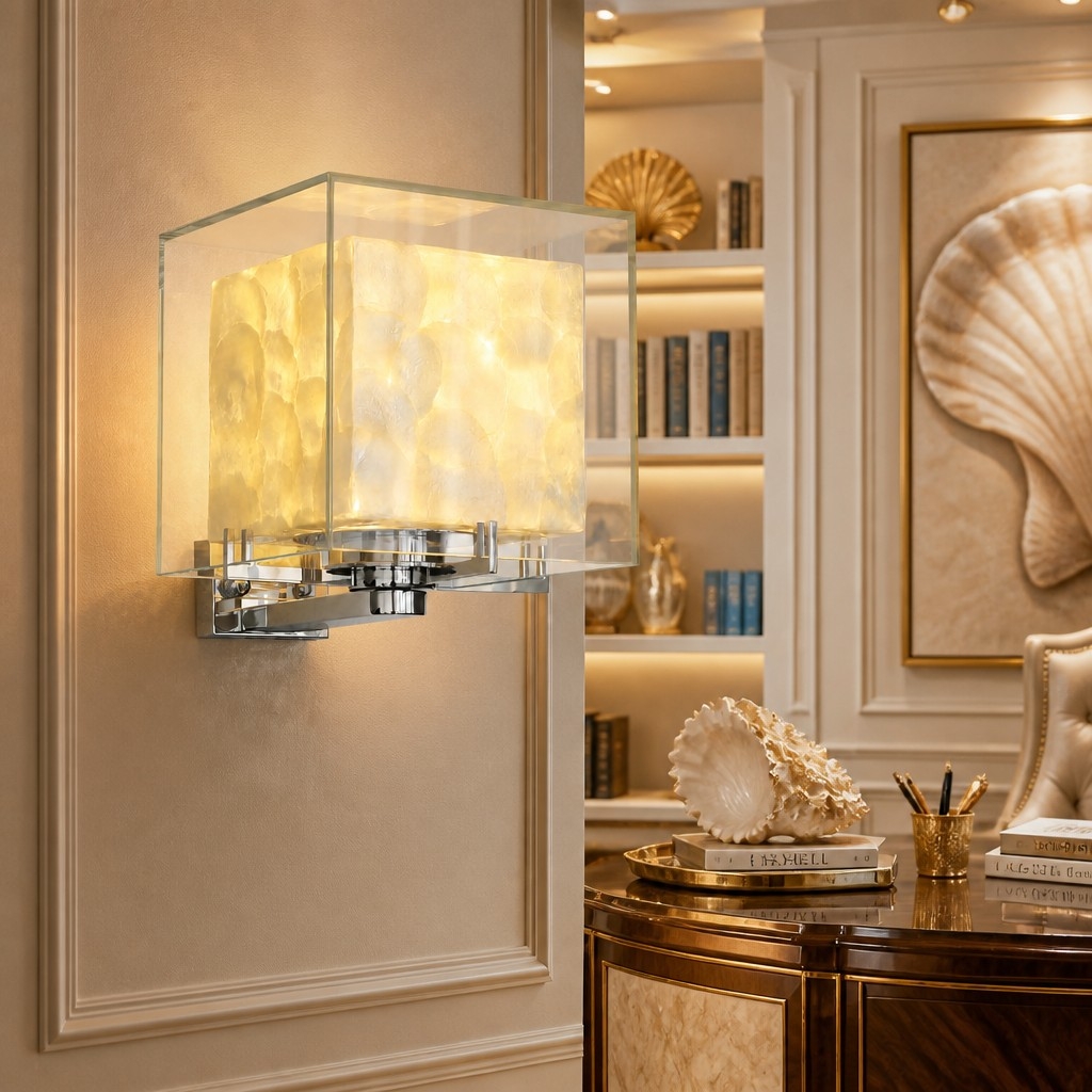 Beamira Mica Square Wall Lamp - Glass Shade Shell Decorative Wall Light for Hallway T2209
