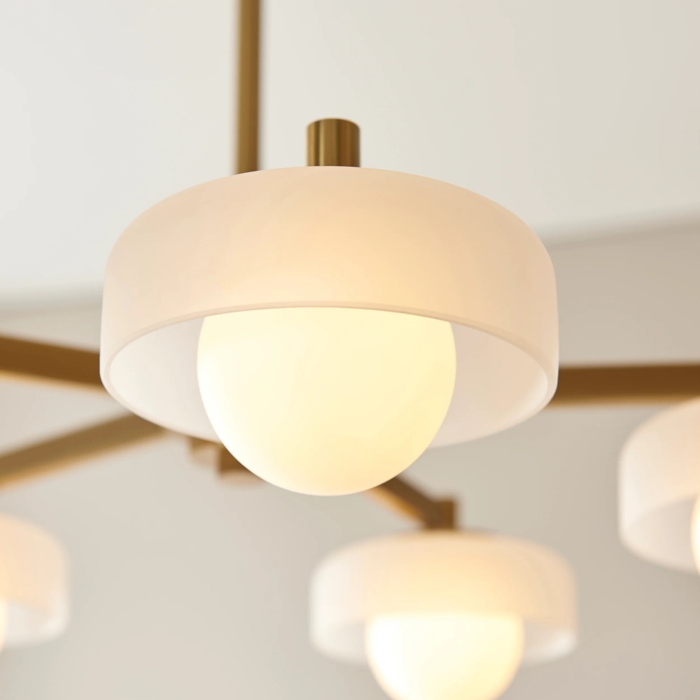 Zirvos Pendant with Frosted Opal Globes and Brushed Brass Frame for Living and Dining T937