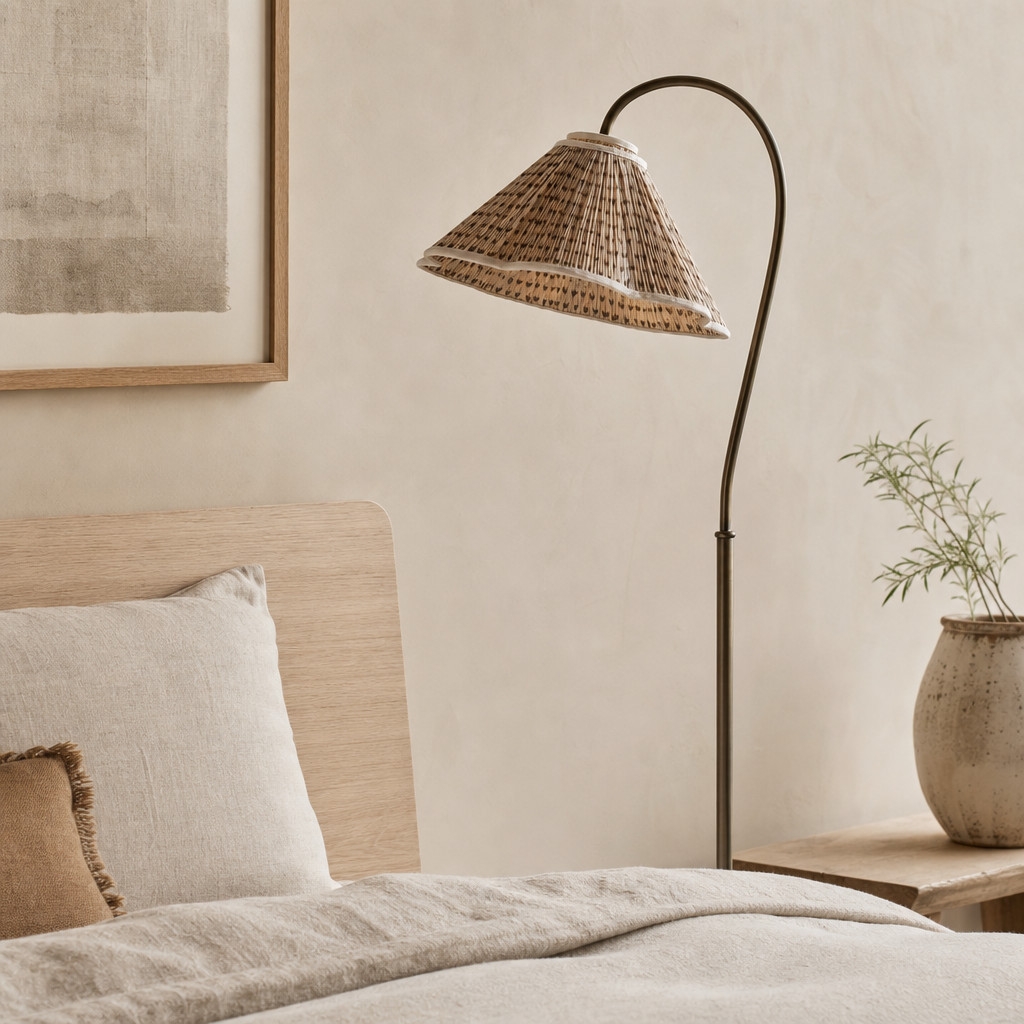 Veslin Elegant Floral Gooseneck Floor Lamp - Floral Linen Shade Lamp for Living Room T2206