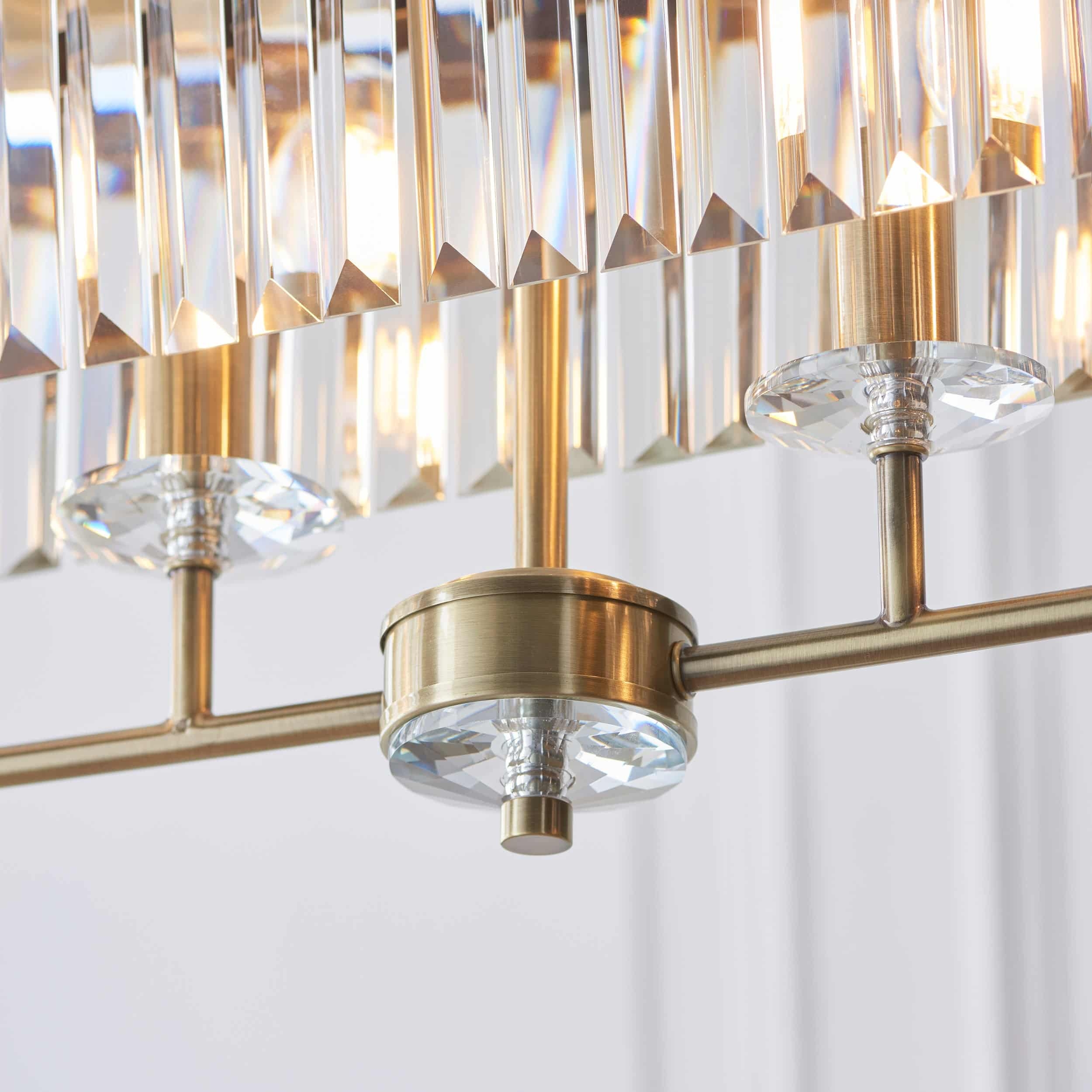 Beveline 4-Light Linear Ceiling Pendant With Cut Faceted Glass - Sleek Metal Frame For Dining T858