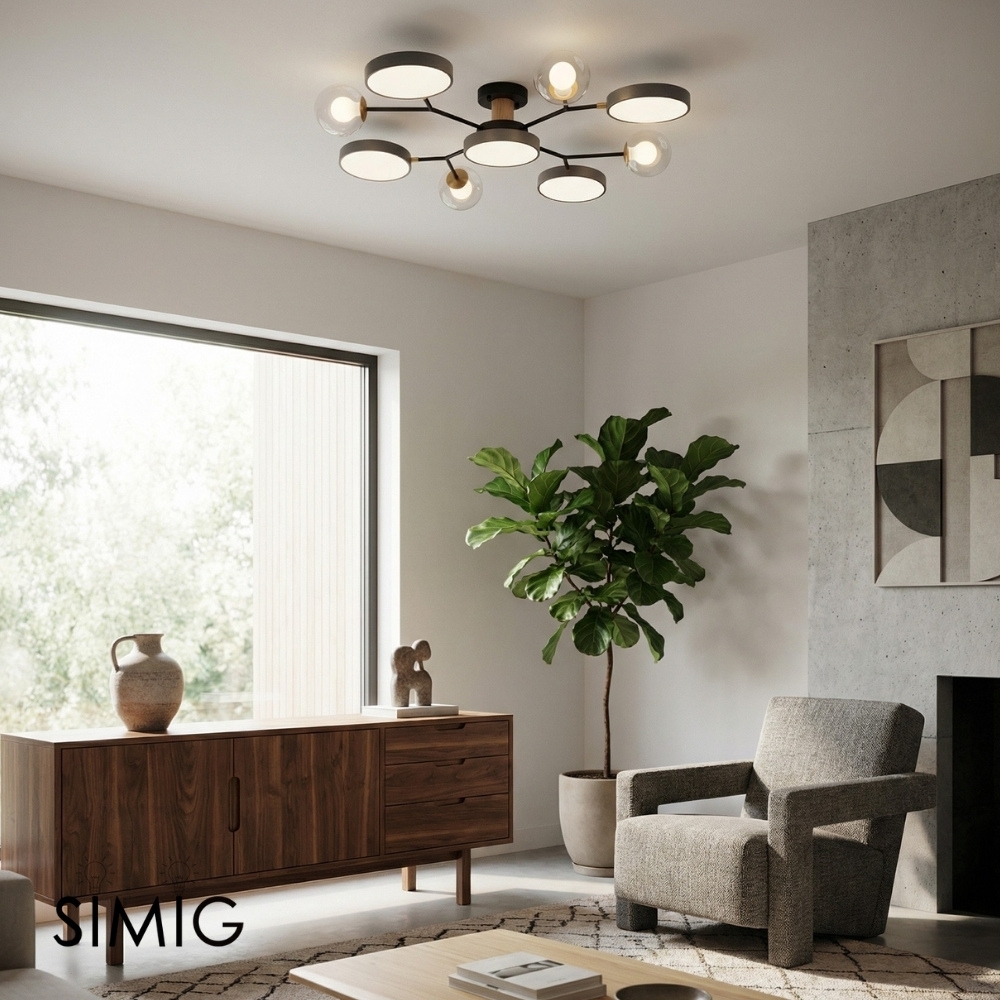 Modern Round LED Ceiling Lamp - Branch Design with Wood Accents for Bedroom S384