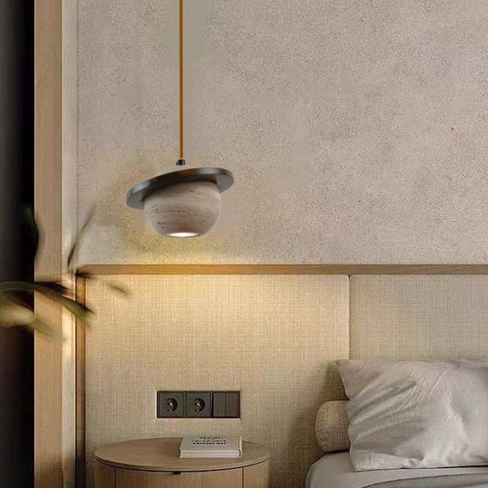 Saturn Pendant Light In Travertine With Warm Ambient Glow S286
