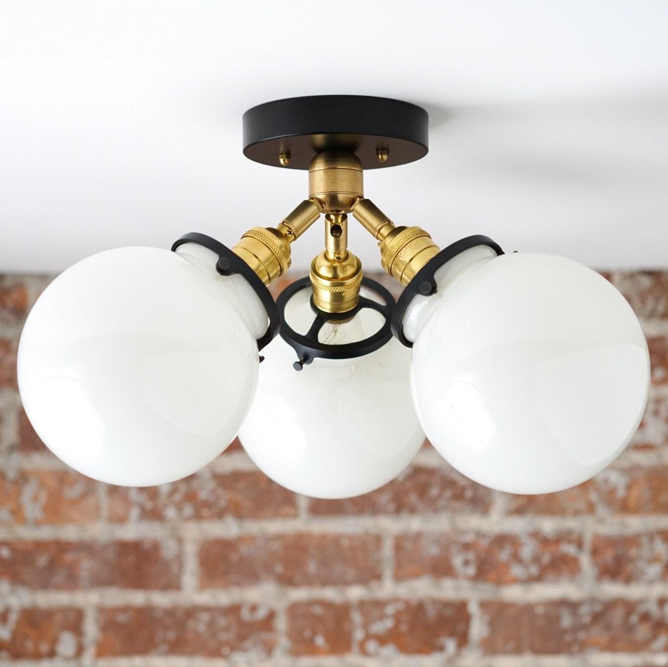 Glorica Glass Globe Light - Mid Century Semi Flush Ceiling Lamp T373