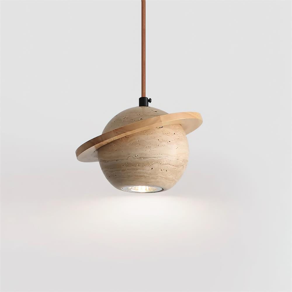 Travertine Sphere Pendant Light with Ring Detail - Kitchen Island Lighting M115