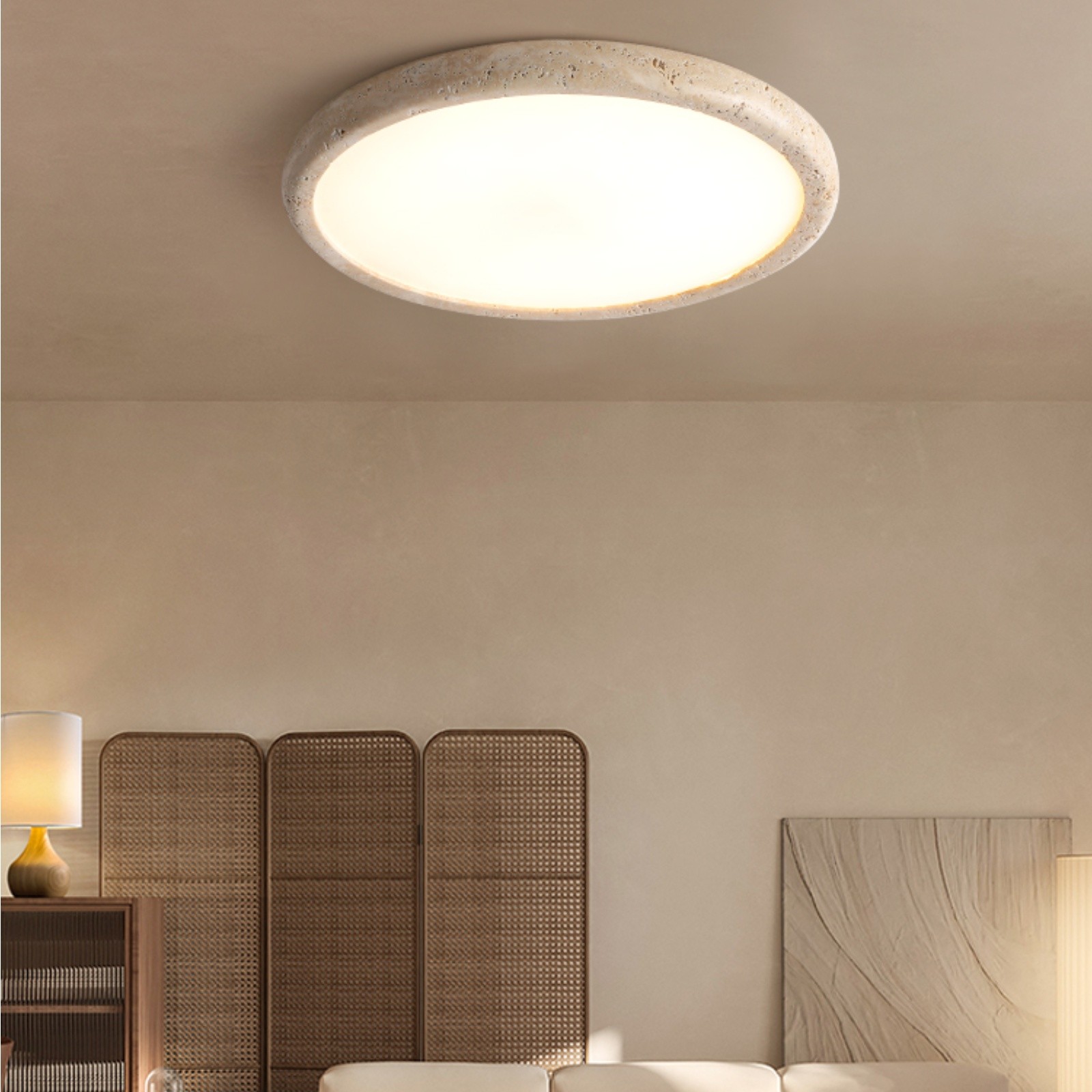Travertine Disc Flush Mount Ceiling Light - Minimalist Design  Lighting S289
