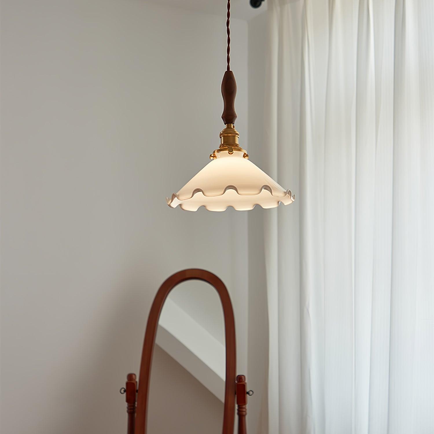Vintage White Glass Skirted Pendant Lamp M366