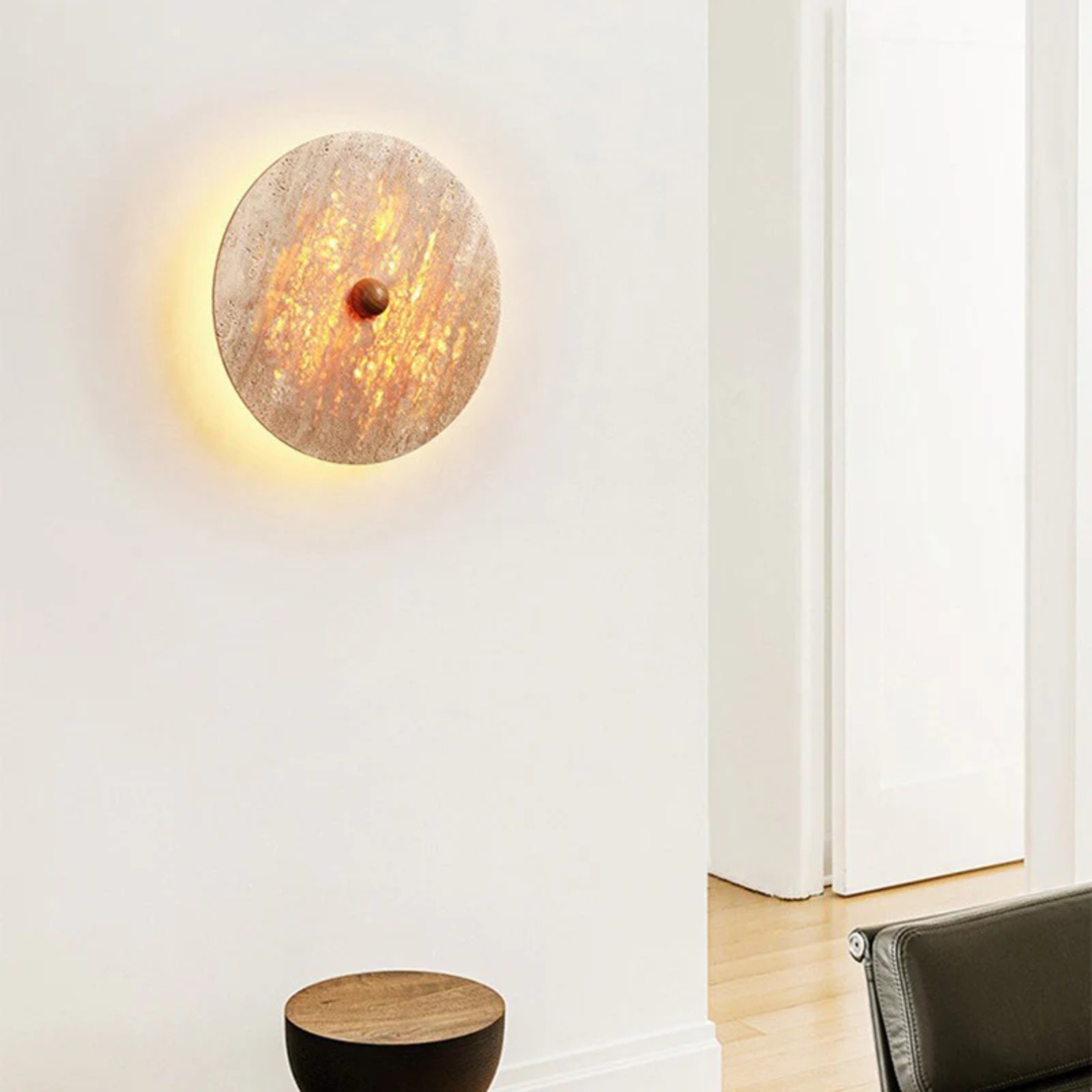 Natural Modern Circular Travertine Home Wall Sconce S332