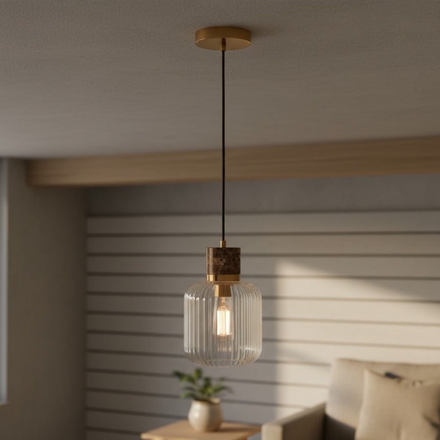 Korlisse Natural Stone and Glass Pendant Light - Stylish Lamp for Lounge or Living Room T929