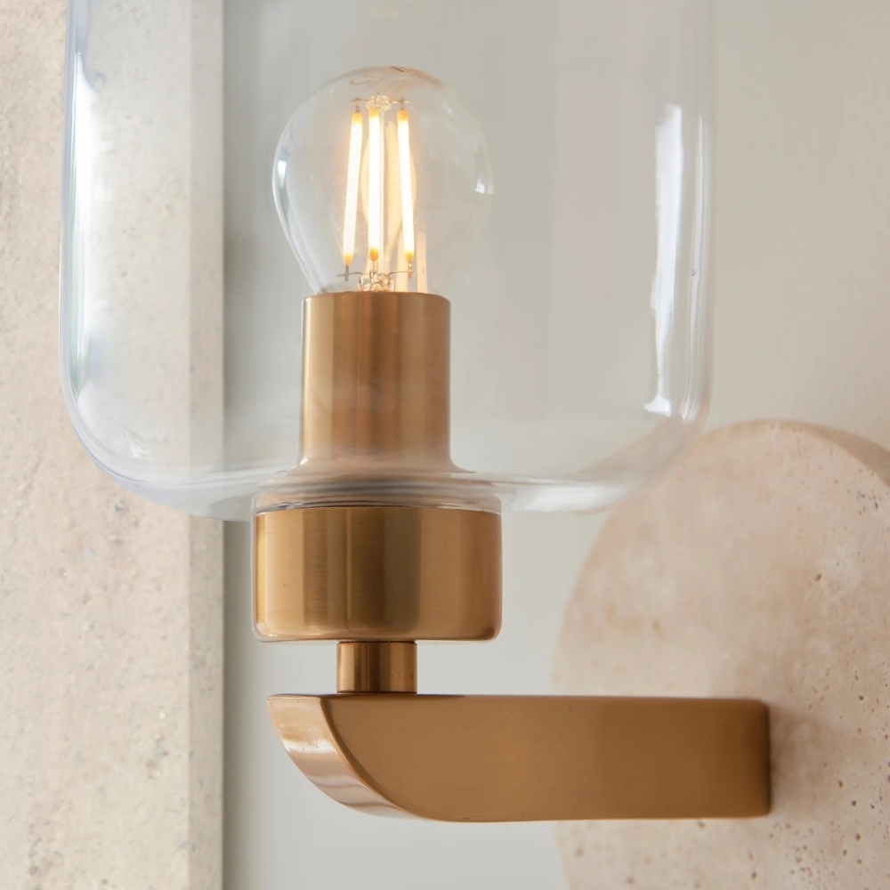 Korlisse Modern Marble Wall Light - Vintage Brass & Clear Glass Accent for Living Room and Hallway T950