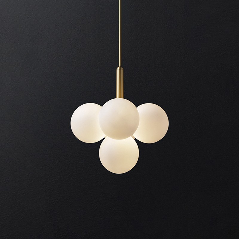 Opal Glass Bubble Cluster Grape Brass Chandelier for Dining Room