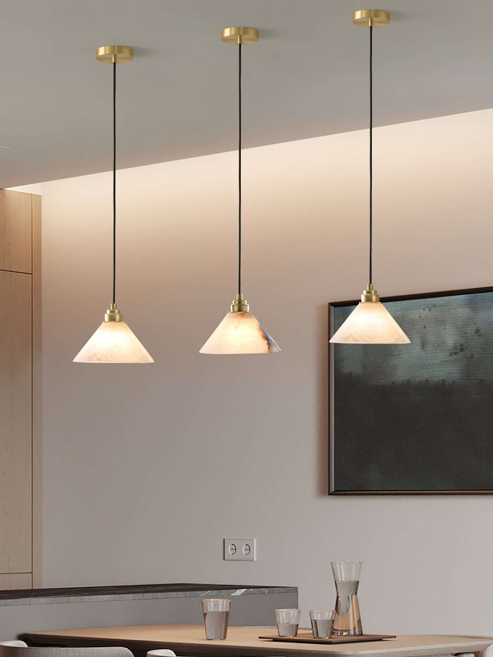 Conical Brass Alabaster Pendant Lamp T1649
