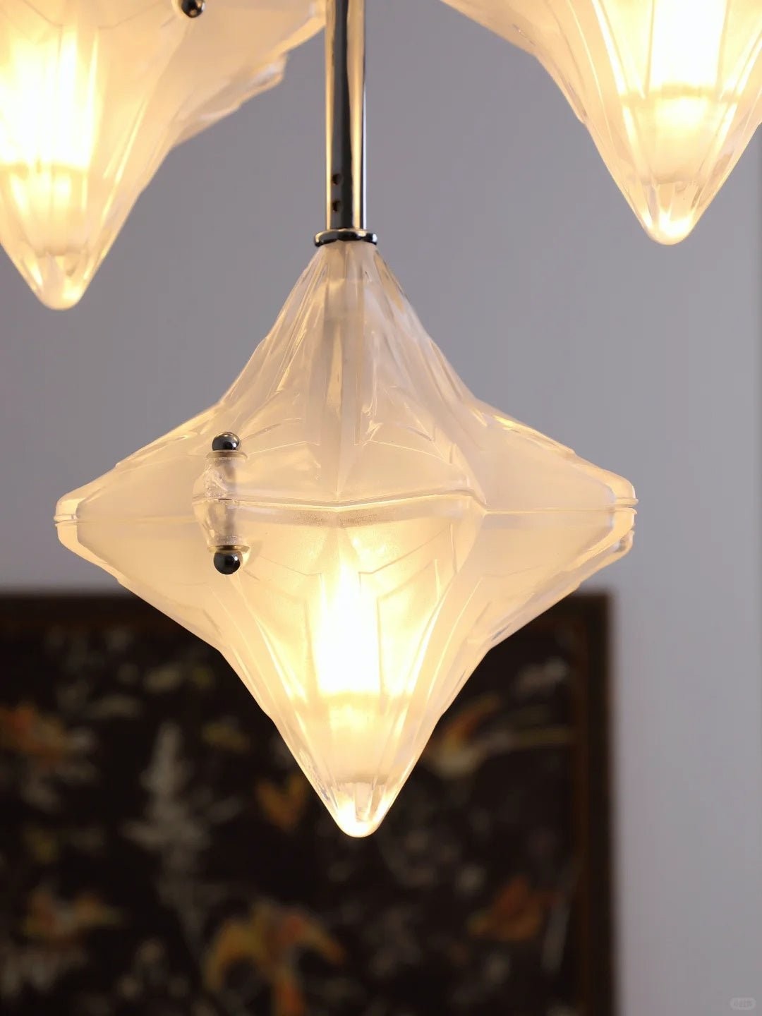 Art Deco Astris Star Chandelier - Frosted Glass Deco Fixture for Dining Room T433