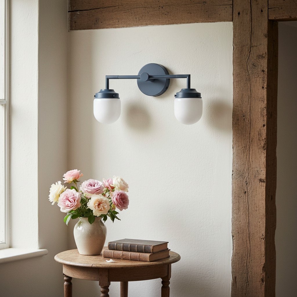 Opalume Glass Double Vanity Light - Vintage Style Bathroom Double Wall Lighting T303