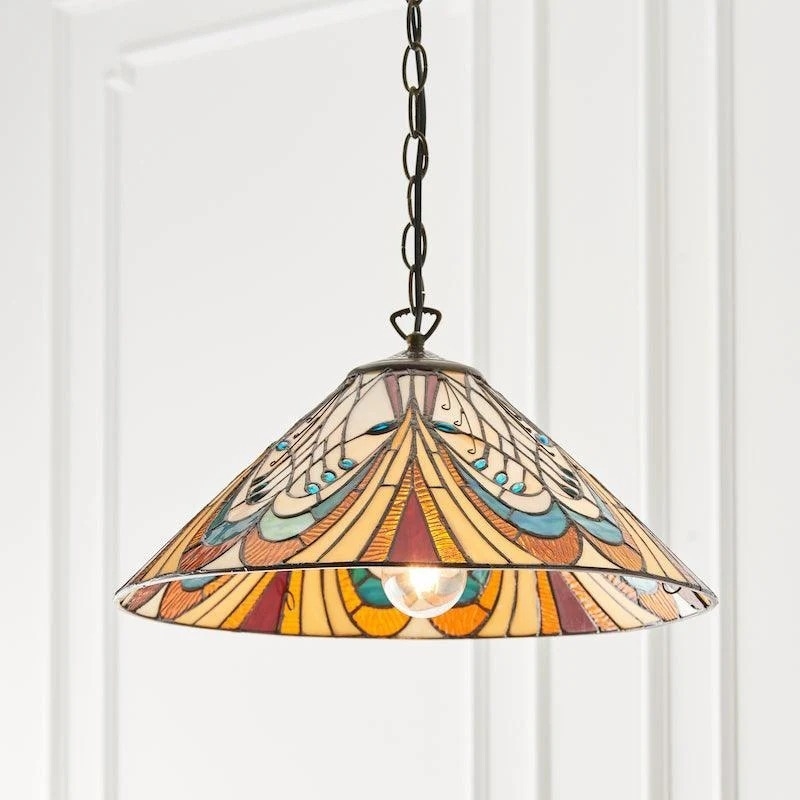TF Hector Pendant Light - Art Nouveau Stained Glass Decorative Light for Dining or Living Room T1029