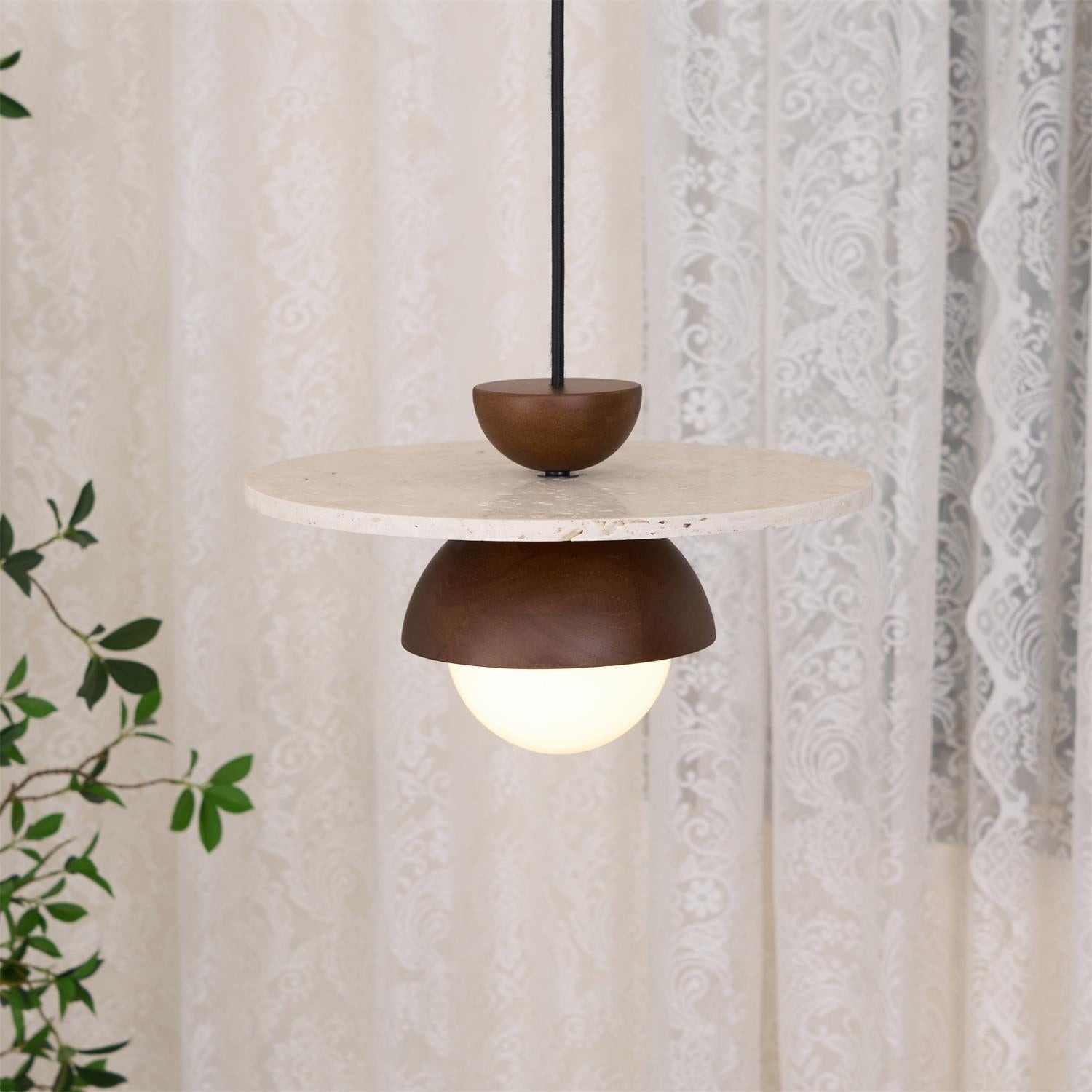 Travertine Disc Hemispherical Wooden Lampshade Chandelier P029