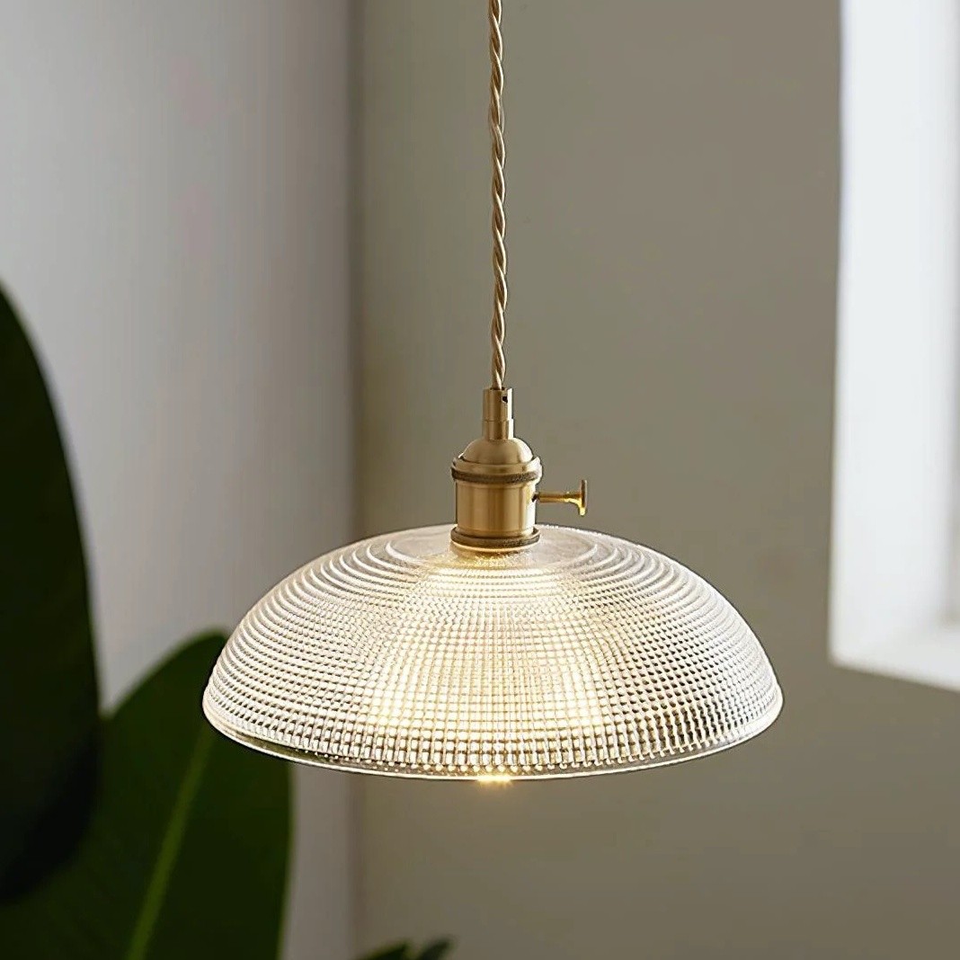 Modern Spiral Pendant Light – Textured Ribbed Glass Shade S225