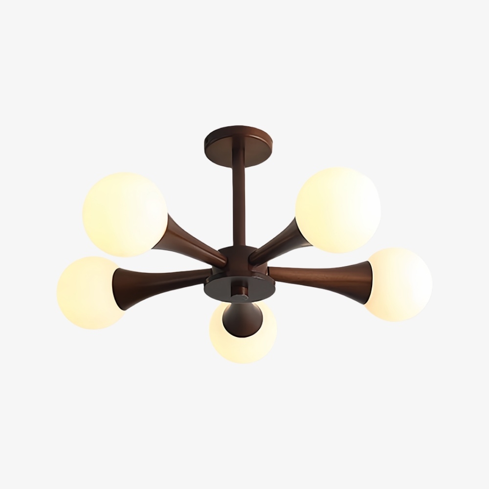 Novalune Multi-Light Glass Globe Chandelier with Wood Frame - Japanese Zen Style for Living Room T1155