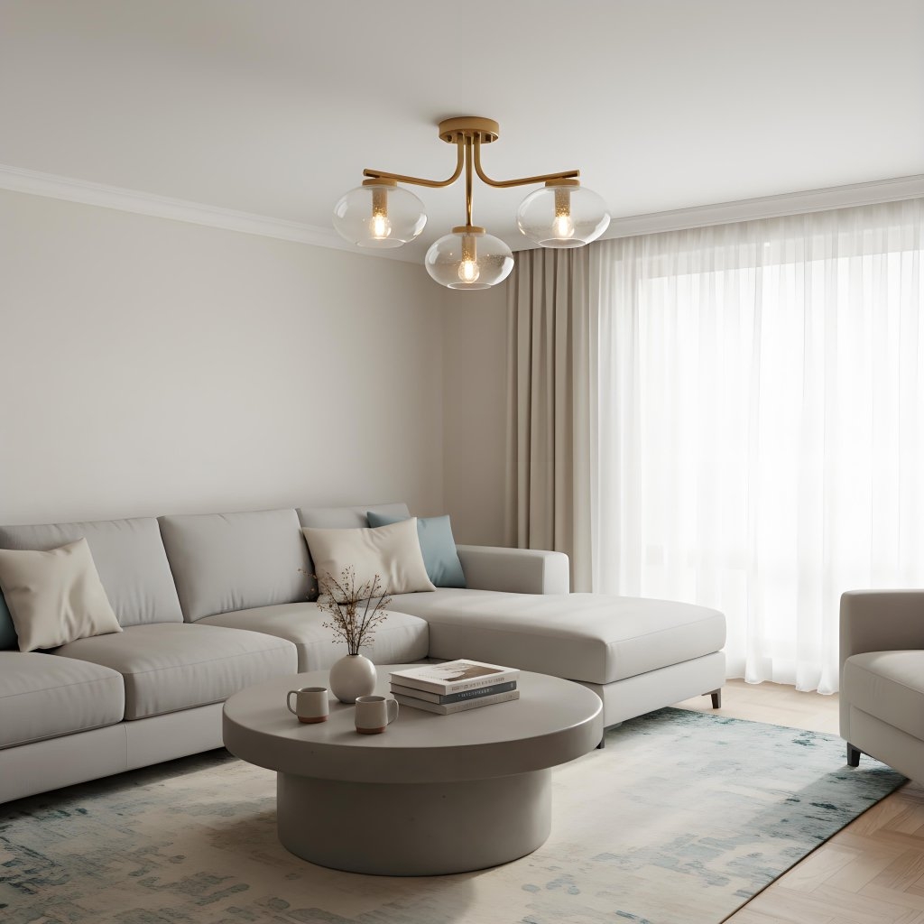 Bublaris Bubble-Glass Semi-Flush Ceiling Light - Curved Brass Arms for Living Room or Hallway T959