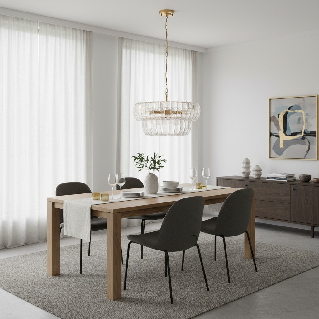 Solara 6-Light Tiered Pendant - Cascading Curved Glass and Metal-Frame for Dining & Entry T908