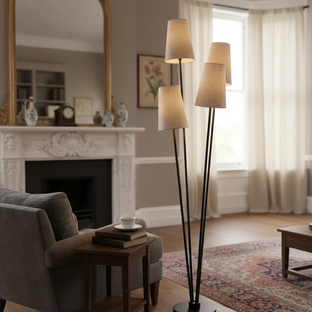 Duova 4 Light Floor Lamp - Fabric Shade Floor Lamp for Reading Corners or Living Spaces T718