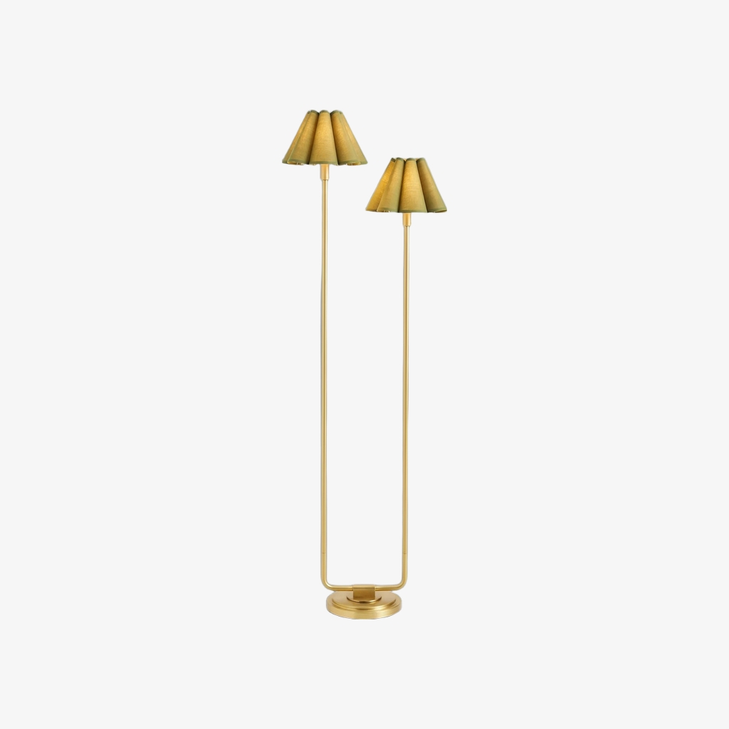 Duova Minimalist 2‑Light Floor Lamp - Modern Pleated Fabric Metal Light for Bedroom or Living Room T719