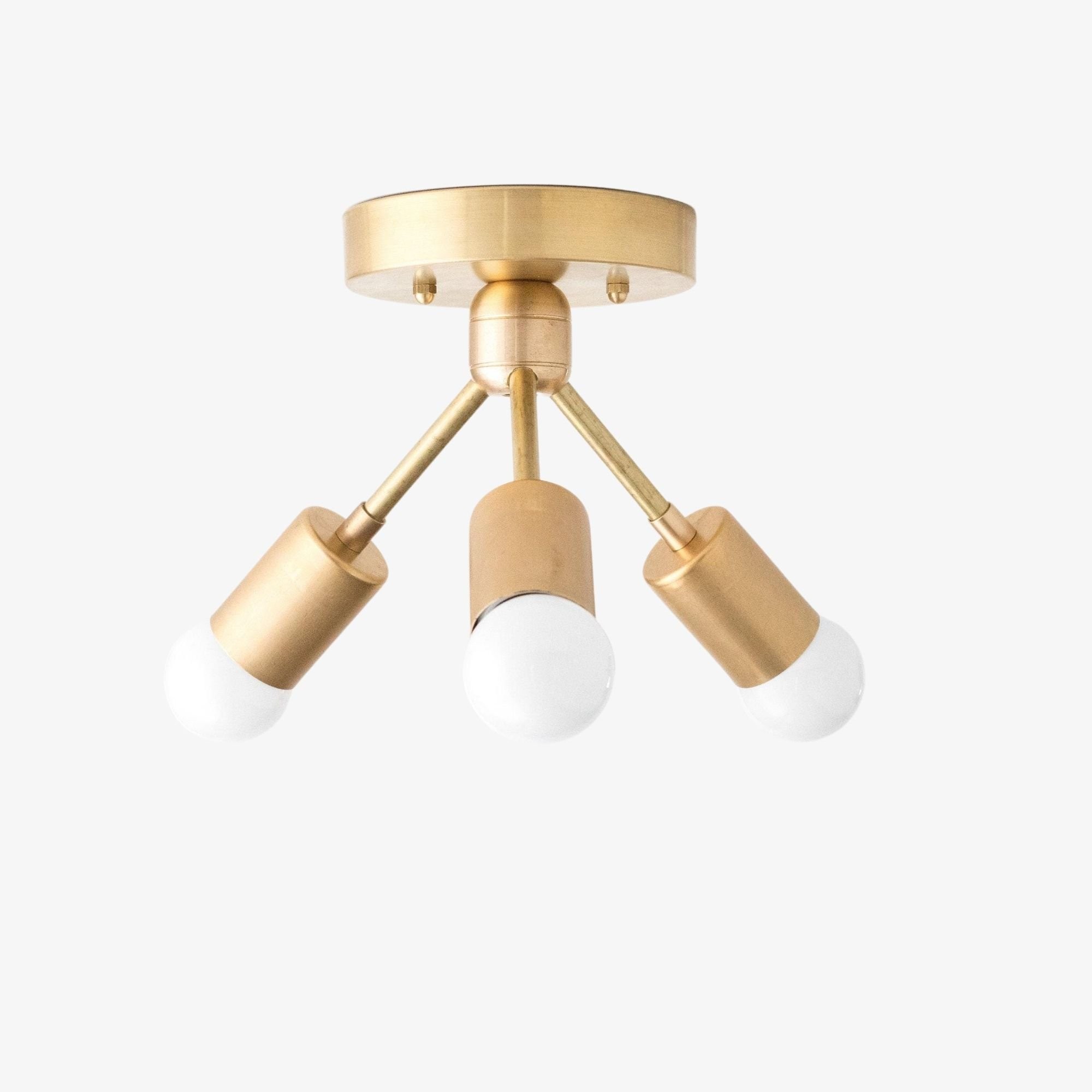 Mobilux Line Modern Brass Flush Mount - Minimalist Gold Ceiling Light for Bedroom T328