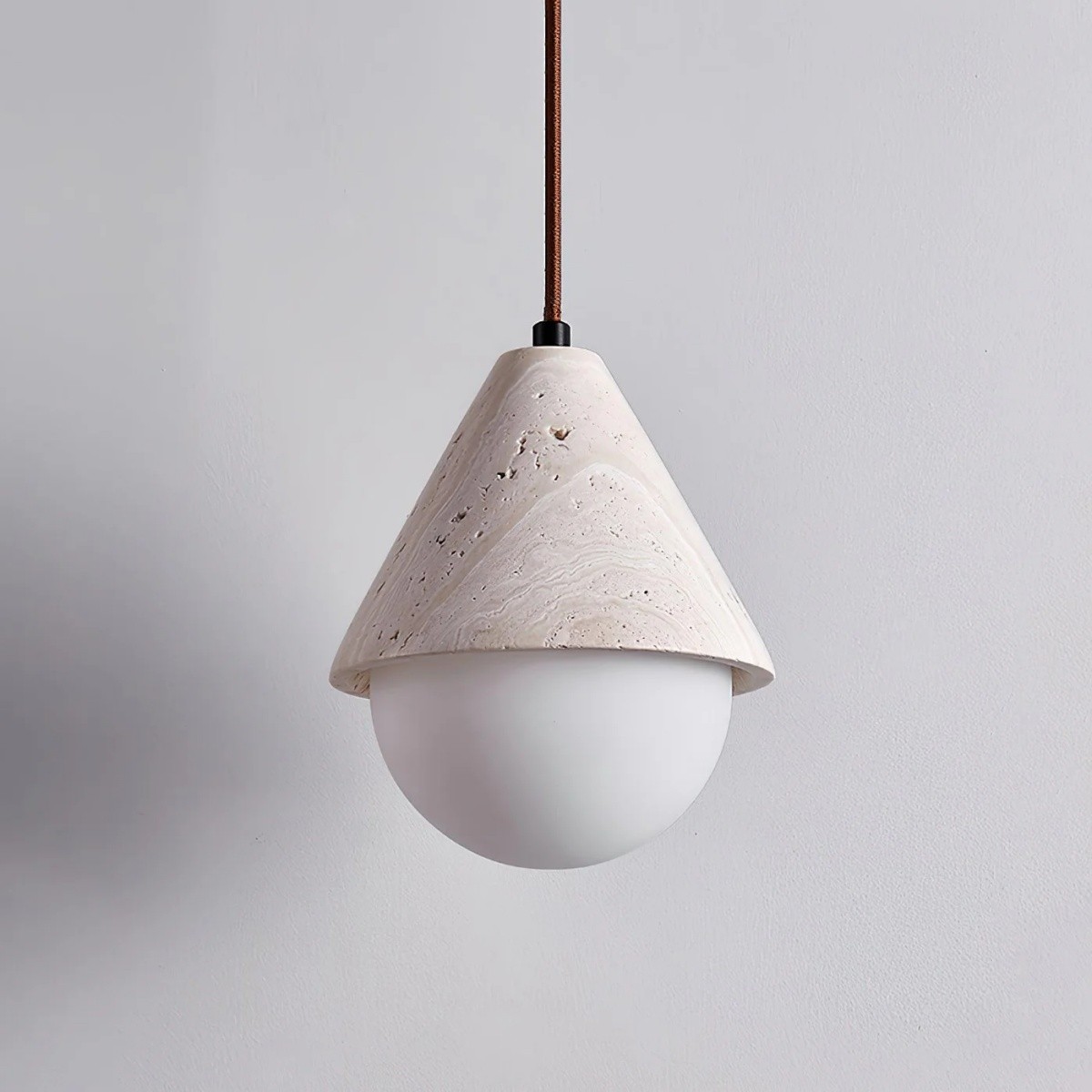 Modern Cone Travertine Pendant Lamp With Glass Globe Design S273
