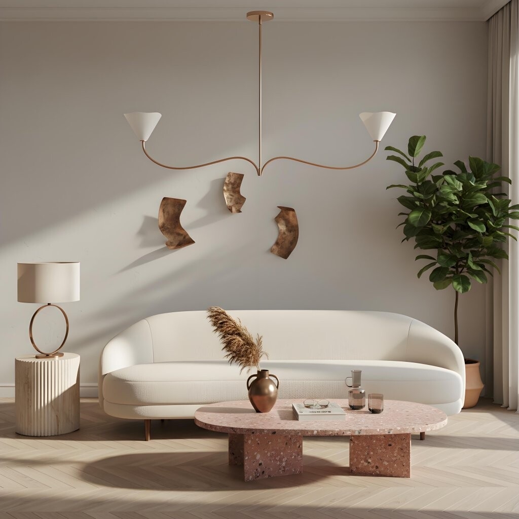 Kysara Linear Chandelier - Curved Lamp Arms and Fabric Shades are Suitable for Living Rooms or Dining Rooms T706