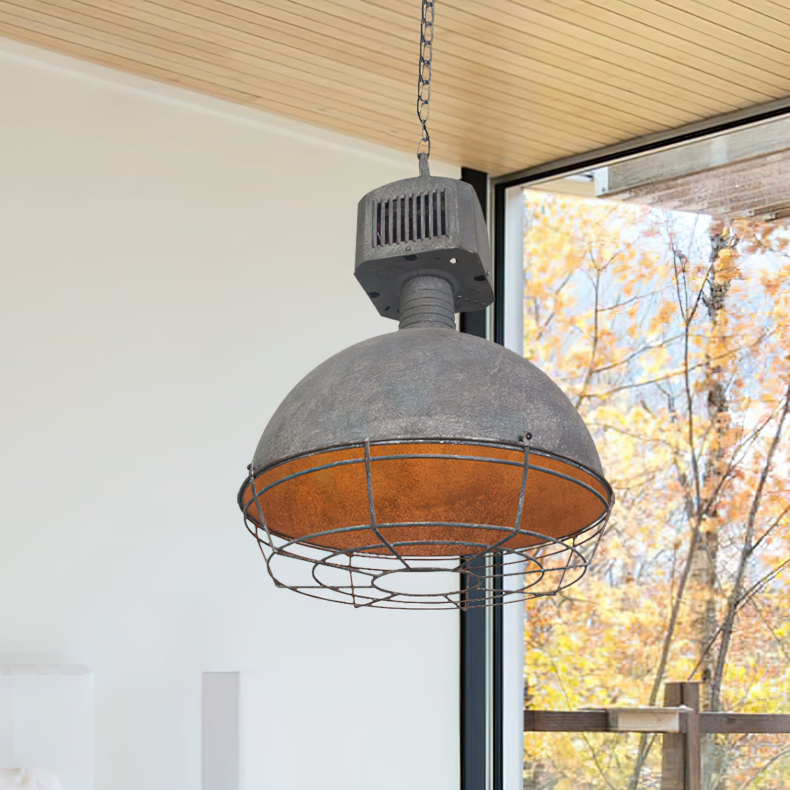 Caged Industrial Metal Pendant Light T1693