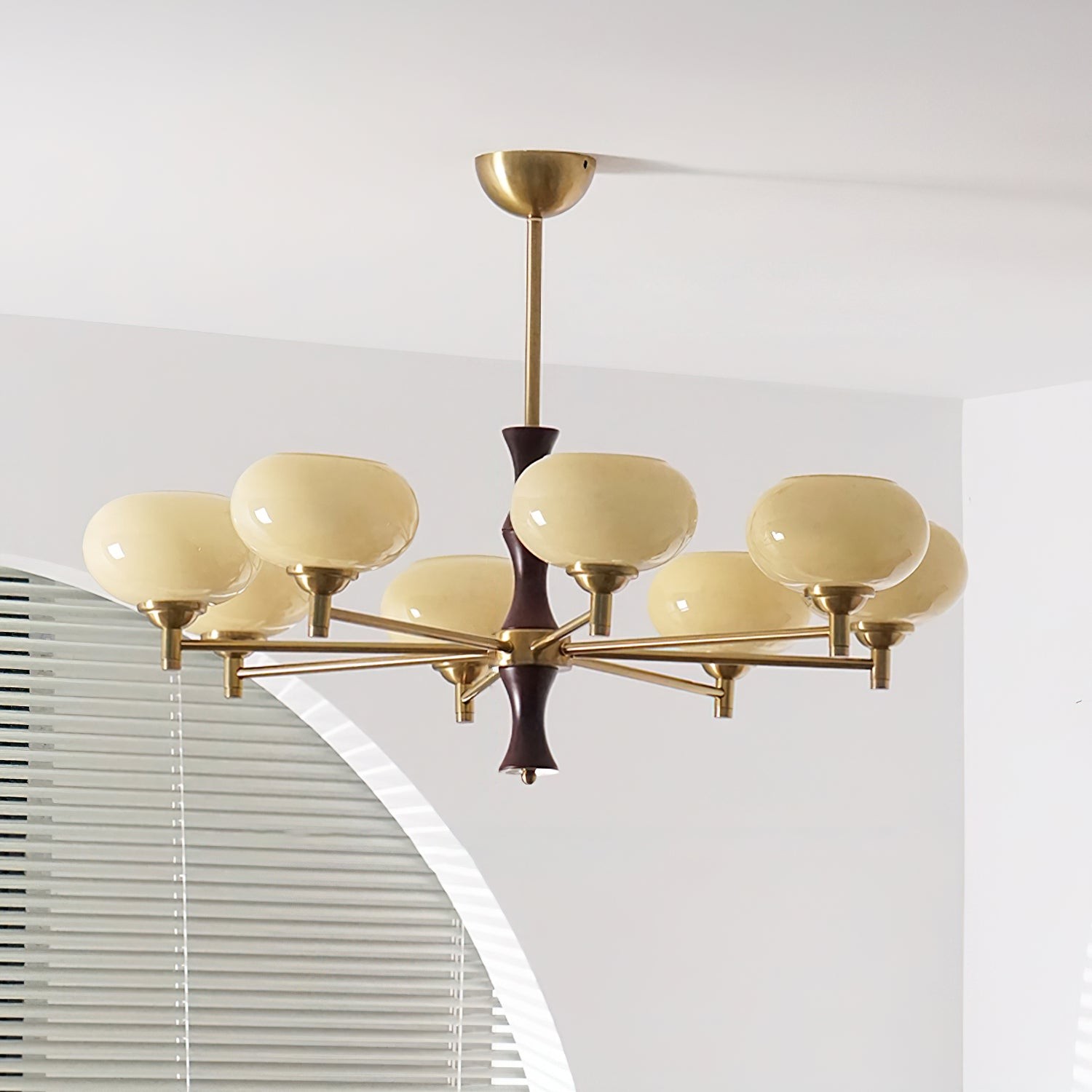 Vintage Mid Century Persimmon Glass Chandelier M205