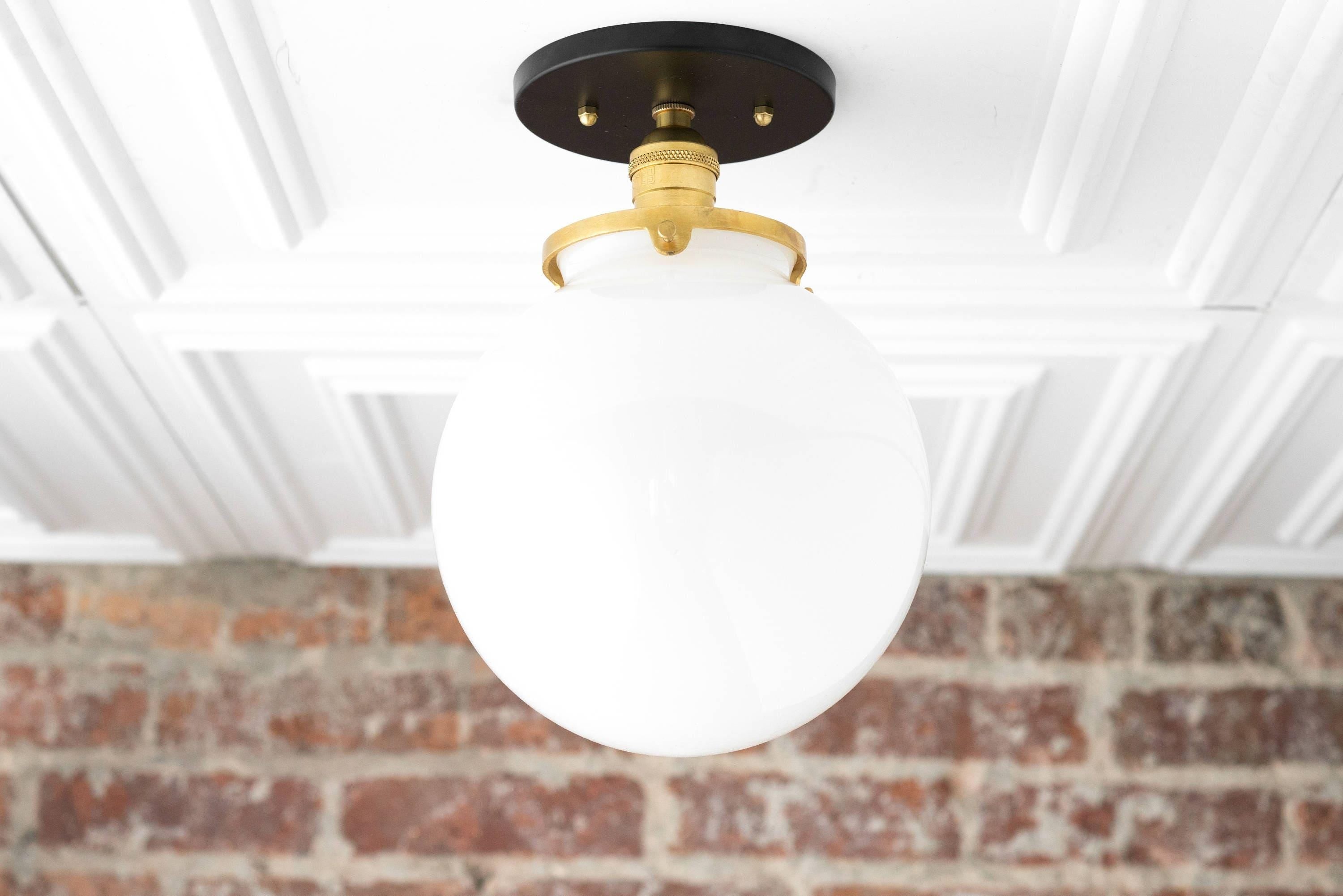 Glorica Glass Mid Century Semi Flush Ceiling Light - Whte Opal Gliass Globe Fixture T368