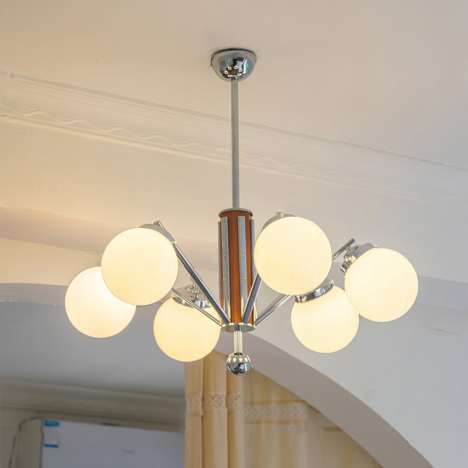 Mid Century Vintage Cream Glass Chandelier M158