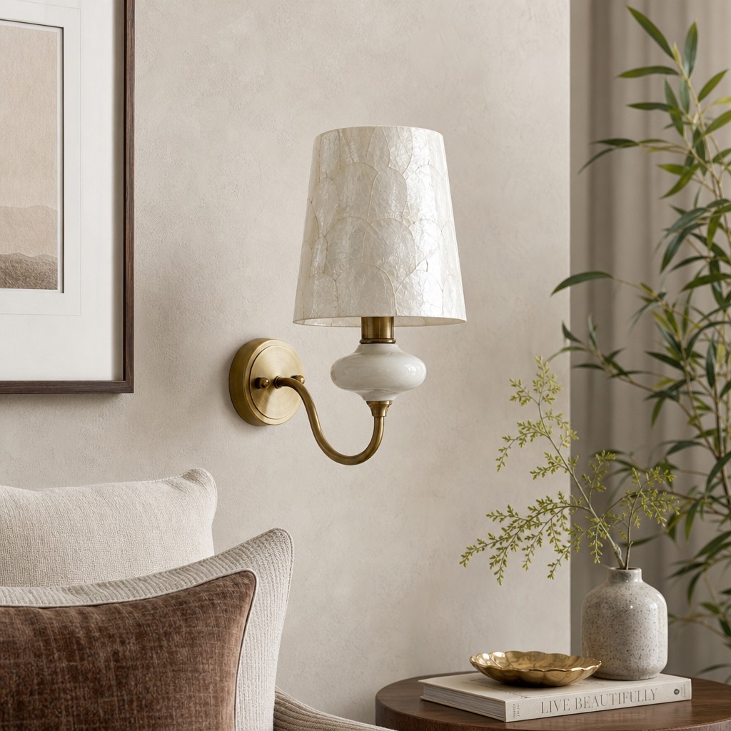 Shellure Ceramic Seashell Wall Lamp - Elegant French Style Bedroom Accent Light T2222