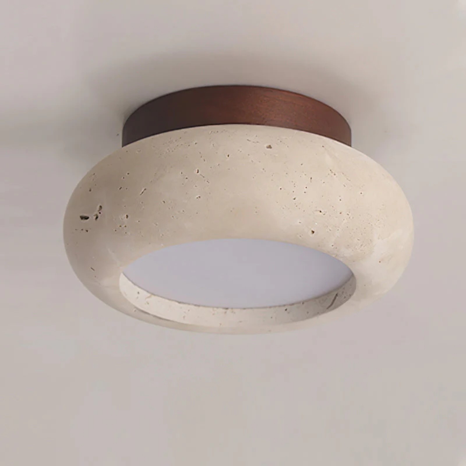 Minimal Bowl Ceiling Fixture in Stone Look - Wood Tone Base Light S299