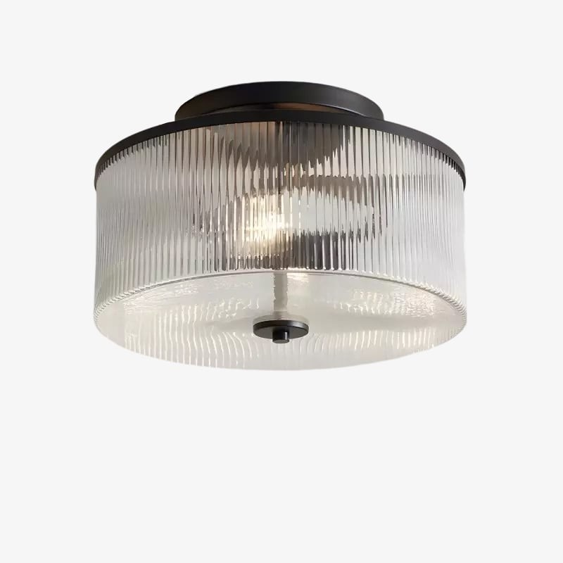 Drum Ribbed Glass Ceiling Lamp - Vintage Farmhouse Flush Mount T454