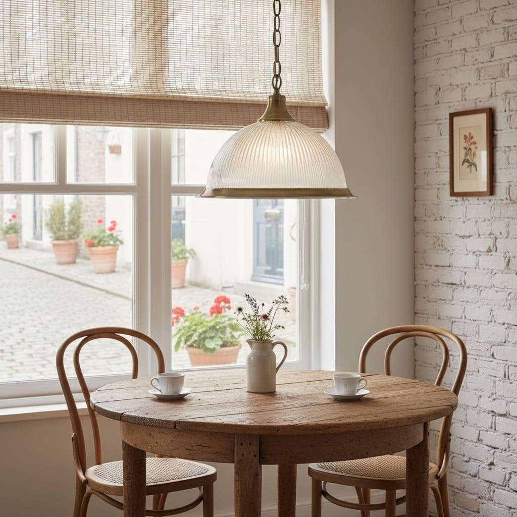 TF Vintora Ribbed Glass Pendant Light - Elegant Metal Trim for Kitchens, Dining Areas and Hallways T1022