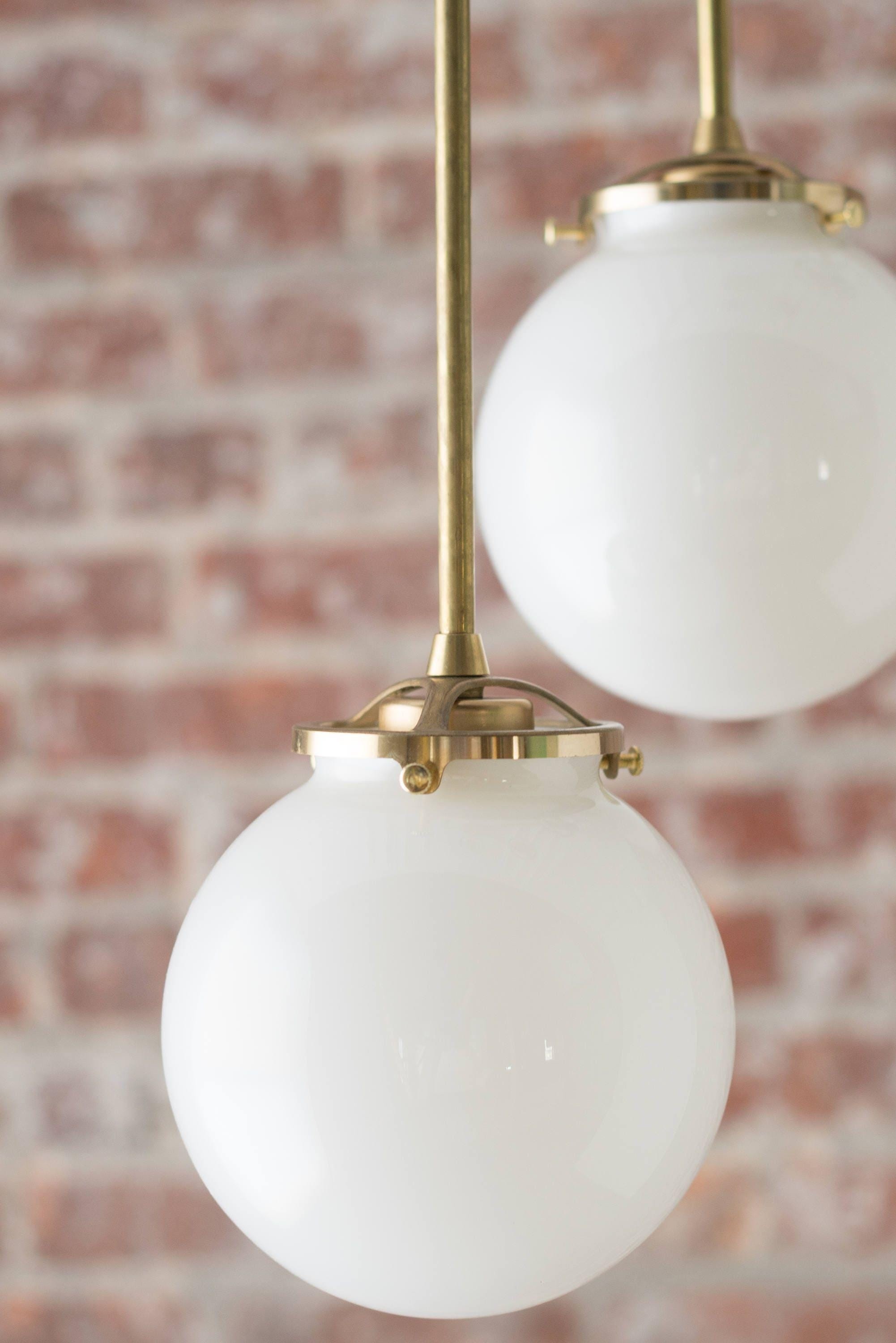 Glorica Glass 5 Globe Chandelier - Brass and Opal Glass Vintage Pendant Light T319