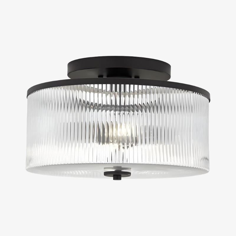 Rilona Clear Glass Drum Semi Flush Ceiling Light - Farmhouse Retro Styley U13