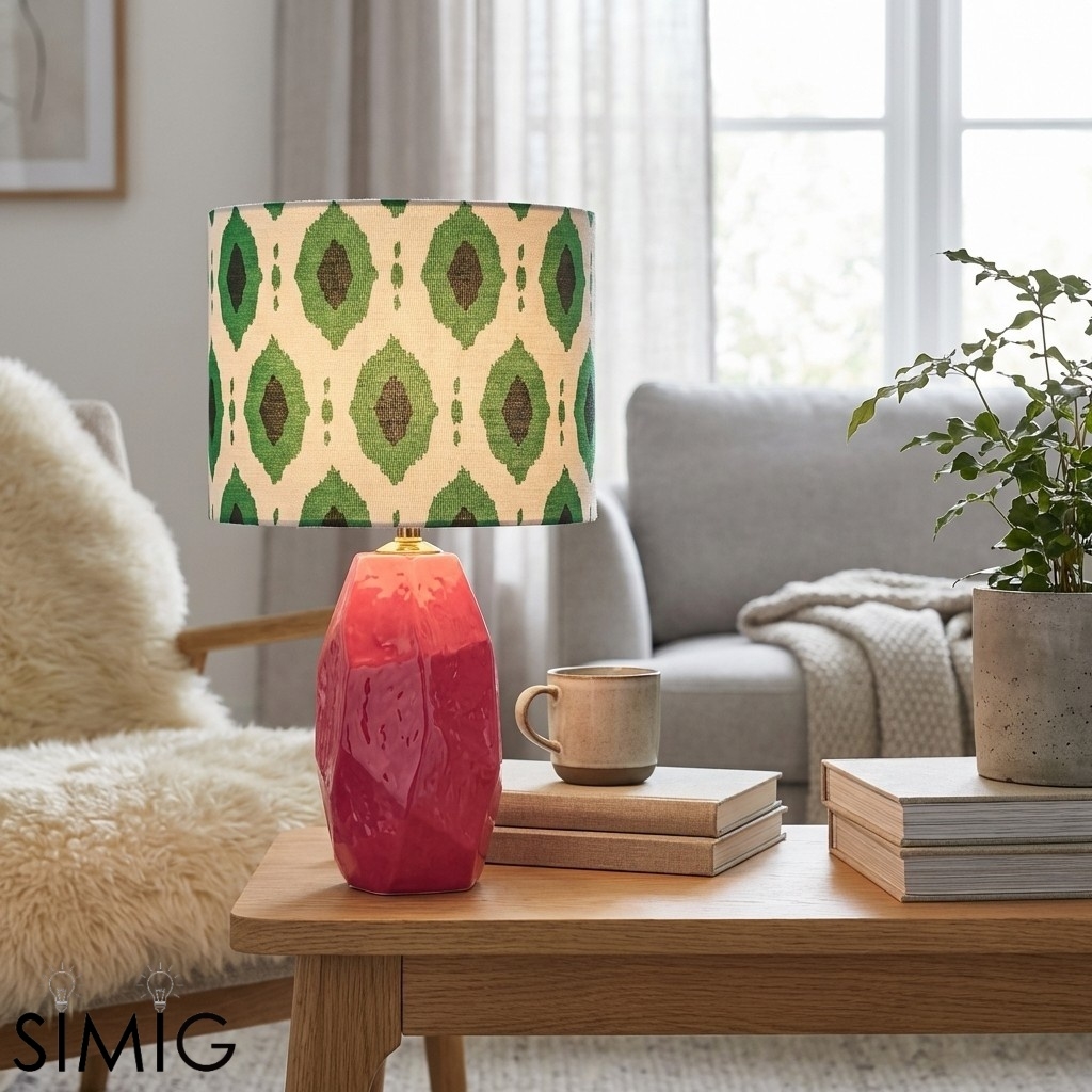 Arivane Decorative Ceramic Lamp - Fabric Shade Side Table Light T1183