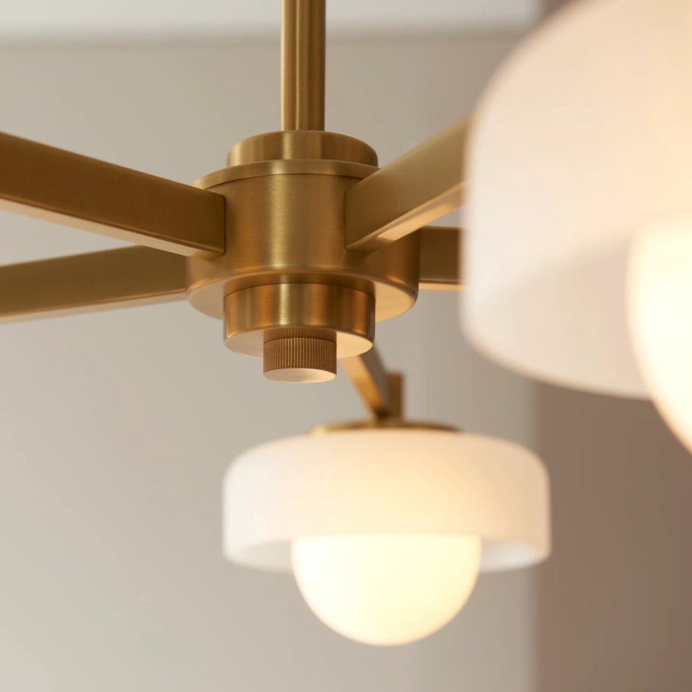 Zirvos Pendant with Frosted Opal Globes and Brushed Brass Frame for Living and Dining T937