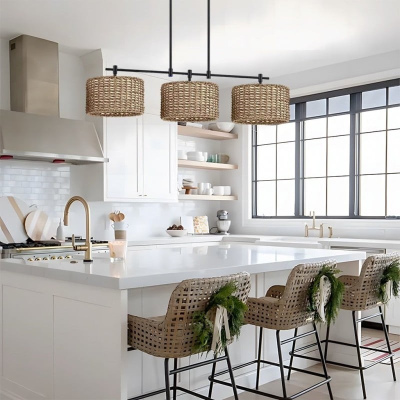 Raphael 3 Light Dimmable Drum Rattan Pendant Lamp S106
