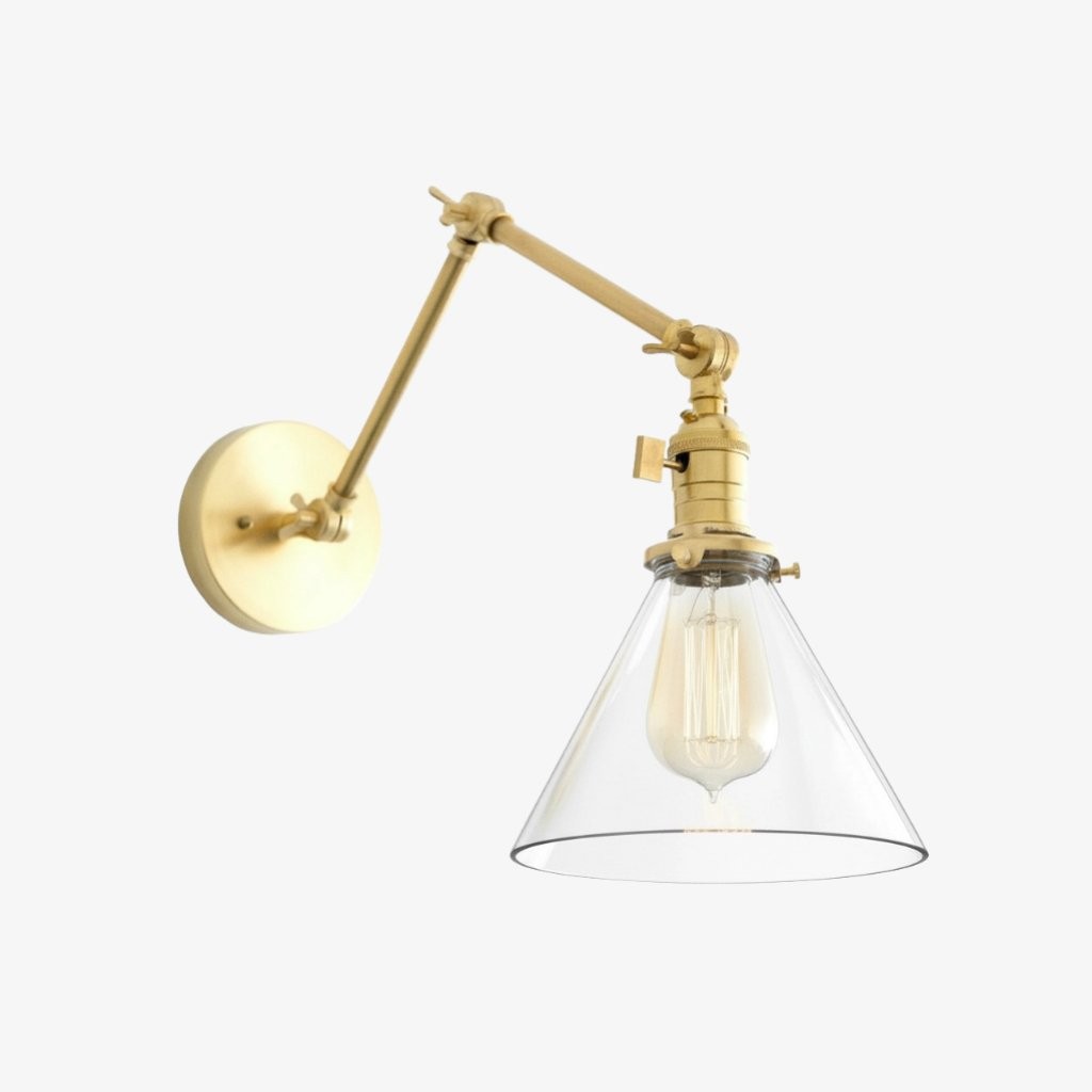 Conique Metal Industrial Wall Sconce with Adjustable Arm - Vintage Glass Cone Shade T311