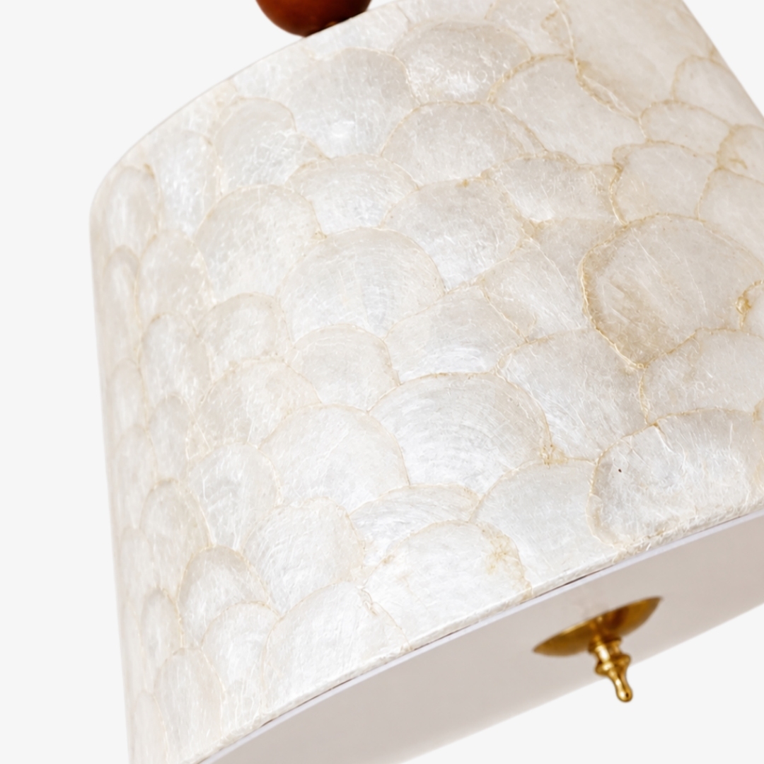 Lunavera Vintage Capiz Shell Ceiling Light with Wooden Accent for Bedroom Dining Room T2221