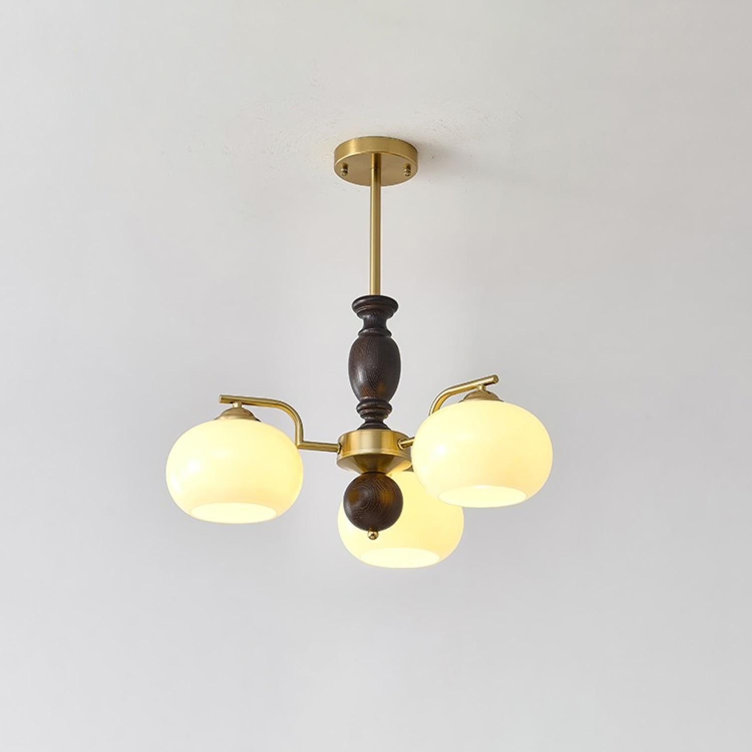 Medieval Style Walnut Beige Orb Chandelier M485