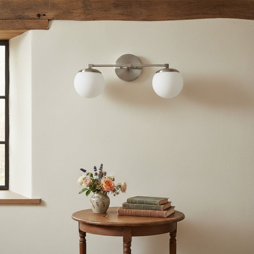 Glorica Glass Vanity Light - Art Deco Brass Wall Globe Fixture Modern T392
