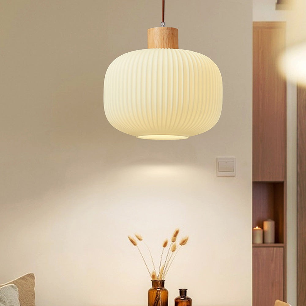 Nordic White Lantern-Like Glass Pendant Lamp M27