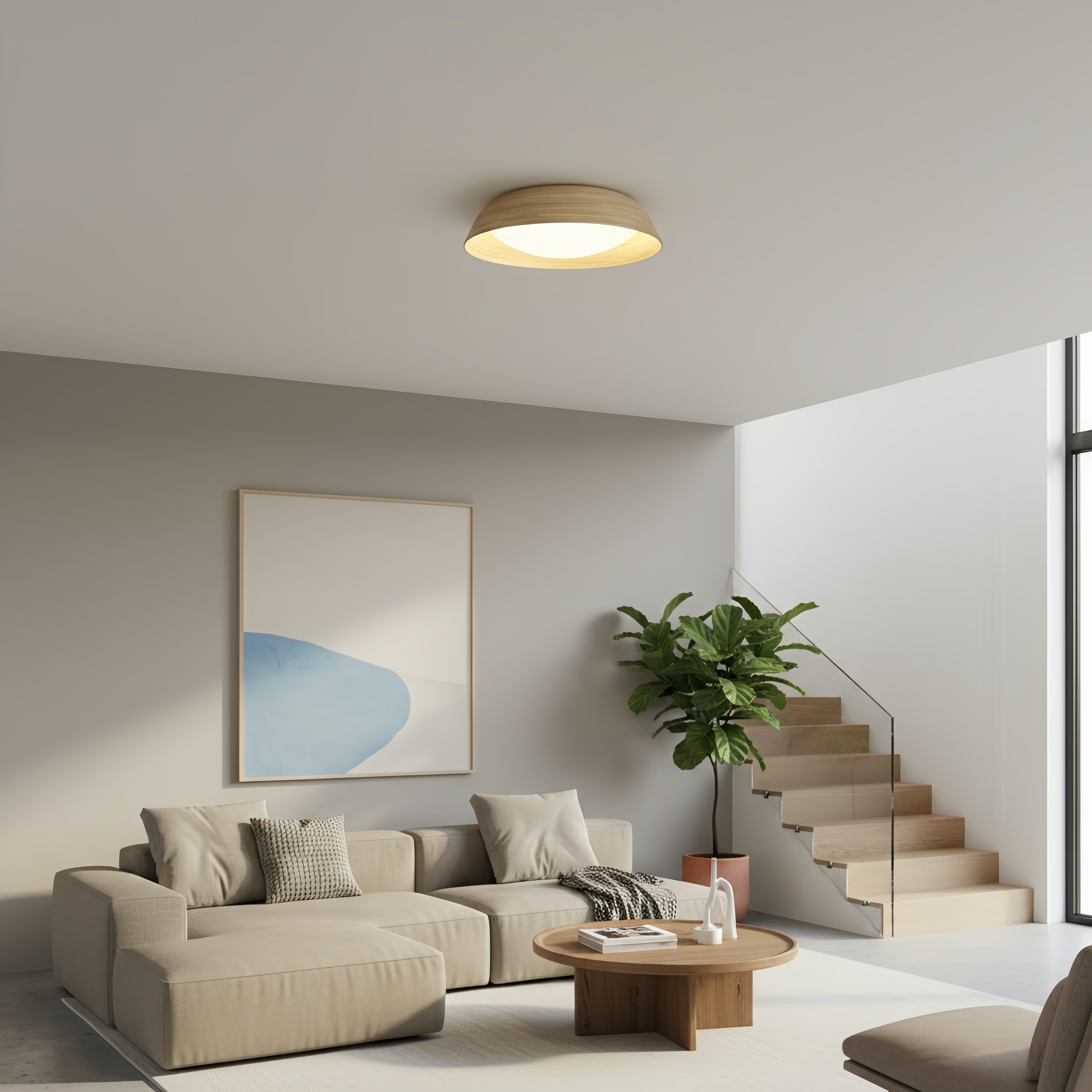 Bambori Japandi Style Bamboo Textured Ceiling Lamp - Natural Accent Light for Living Room T1111