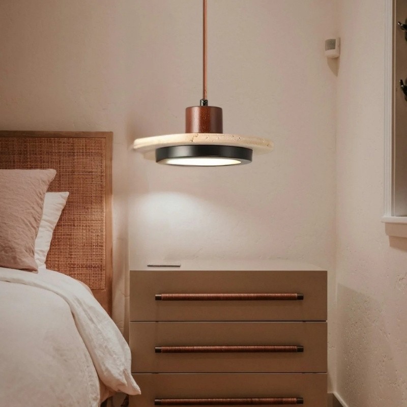 Travertine Disc LED Pendant Light - Modern Retro Dining Room Lamp S277