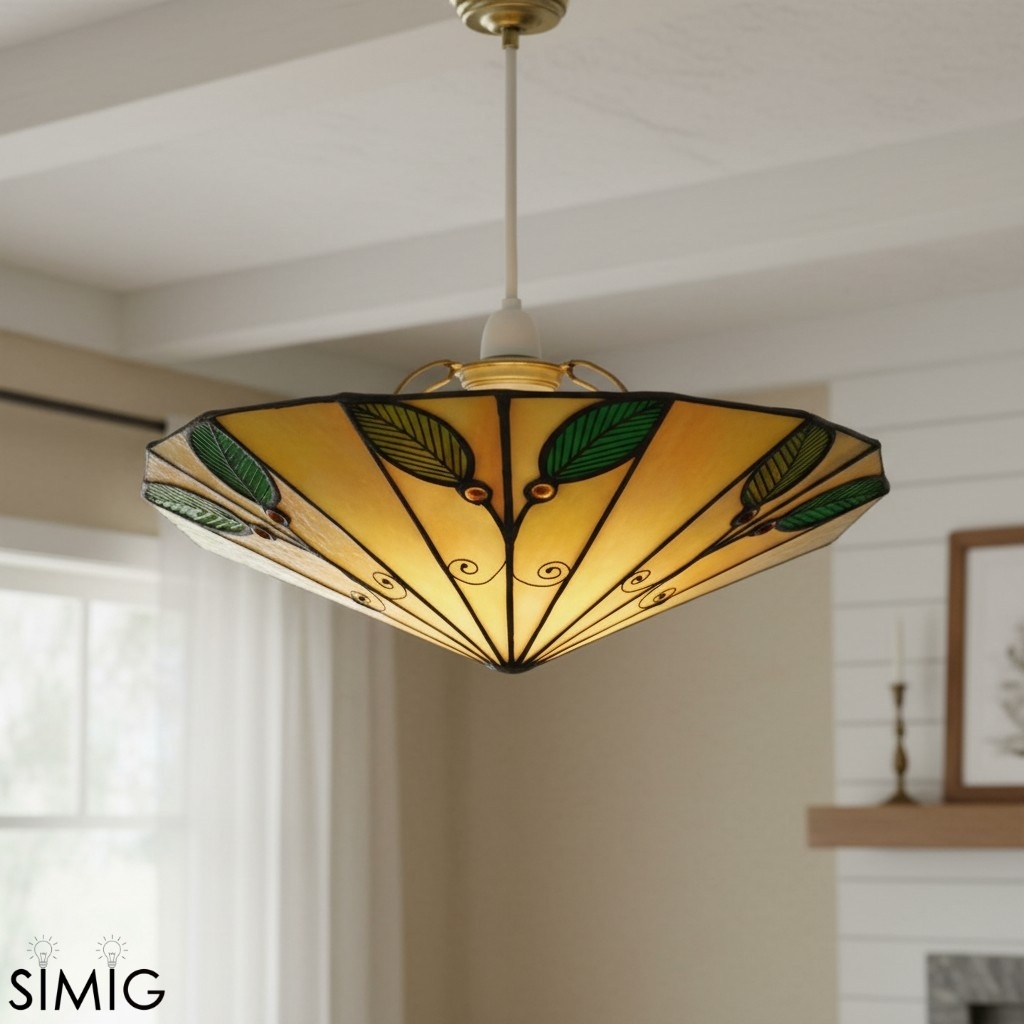 TF Harken Tiffany Stained Glass Pendant Lamp - Leaf Design for Bedroom T644